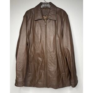 Vintage St Johns Bay Mens Classic Brown Leather Jacket Sz Large Disco Retro 90s